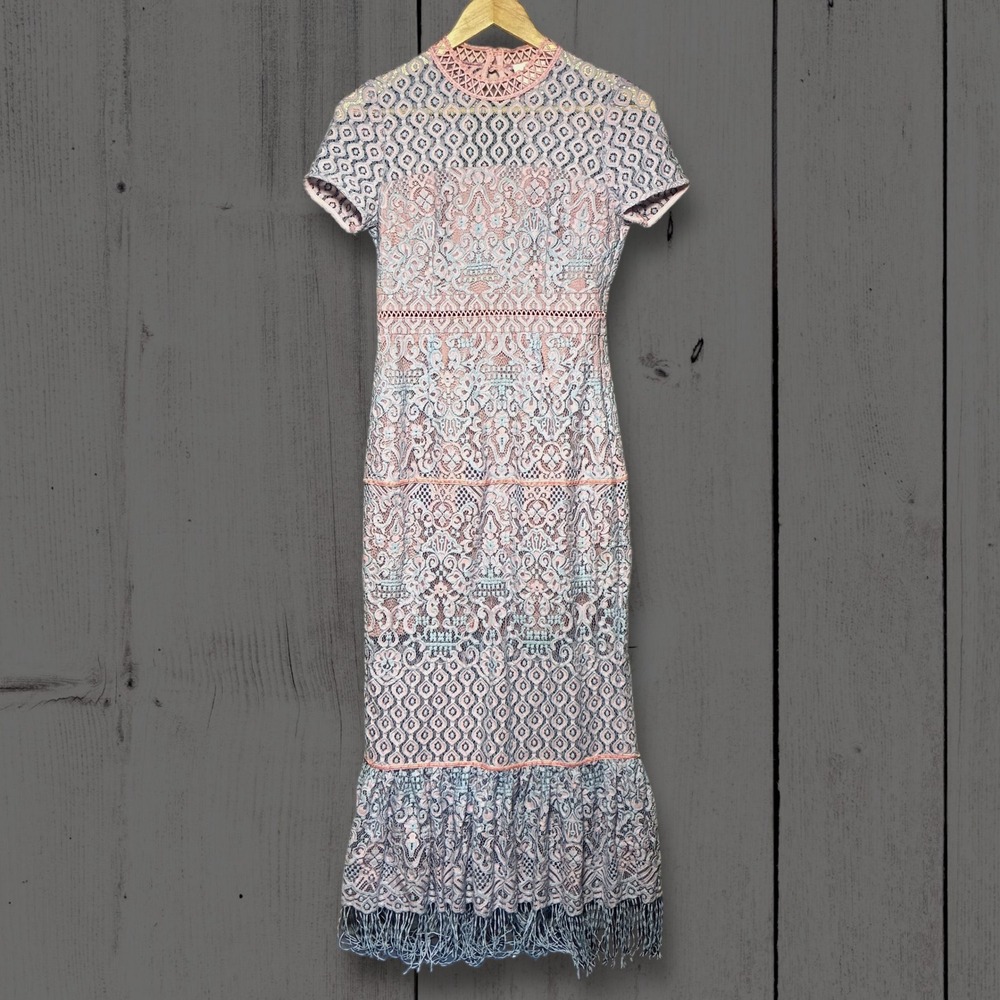 Anthropologie Foxiedox Flourite Lace Midi‎ Dress Pink Blue Crochet XS